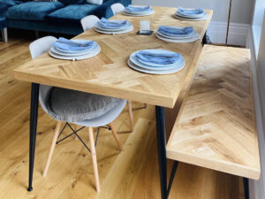 Herringbone Solid Oak Tapered Legs Luxury Handmade Bespoke Bench