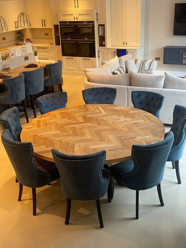 Round Herringbone Luxury Handmade Dining Table – Solid Oak – Black ...