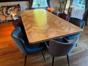 Herringbone Parquet Dining Table Rounded Edge - Solid Oak - Bespoke Luxury Handmade