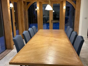 Handmade Table ‘Chevron Mirror’ Design Oak Parquet with Wide Border Made to measure / Bespoke.