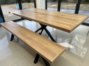 Linear Design Luxury Oak Handmade Table, with Matching Benches